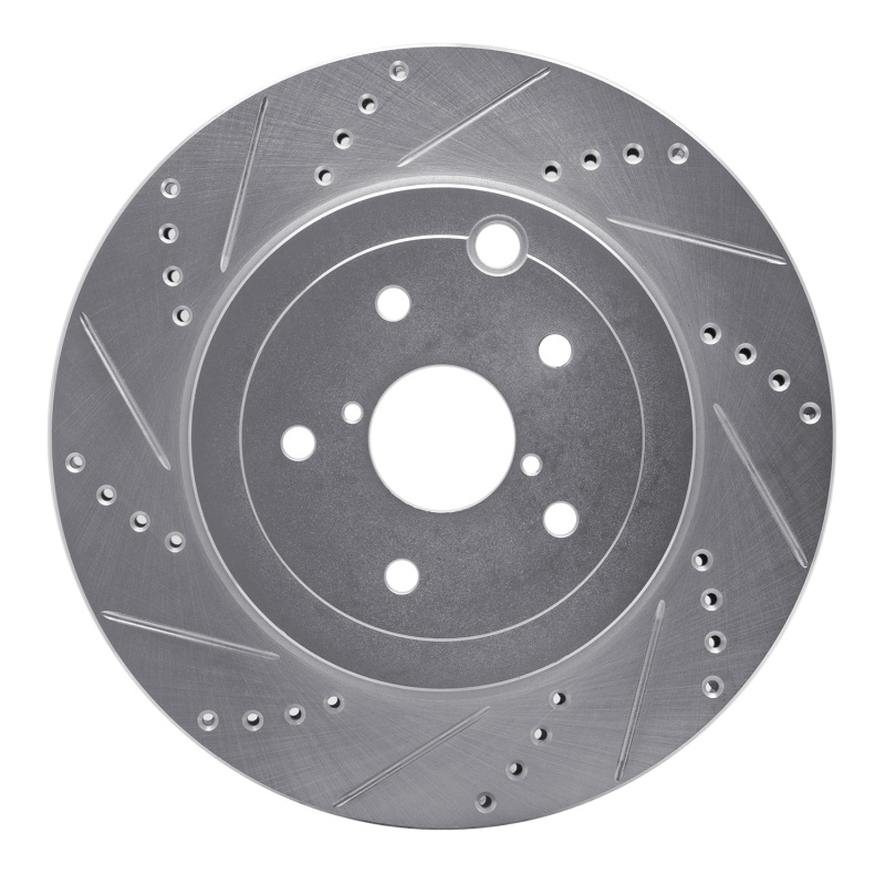 Subaru WRX STI Brake Rotor (1) - Rear Left - R1 Concepts - Drilled & Slotted - Silver - `18-`25